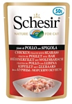 Schesir (0.05 кг) 1 шт. Кусочки в желе. Куриное филе с морским окунем. Влажный корм для кошек