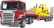 Bruder Scania R-series Low loader truck Cat Bulldozer 03555
