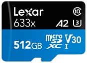 Lexar microSDXC Class 10 UHS Class 3 A2 V30 633x 512GB + SD adapter