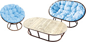 M-Group Мамасан, Папасан и стол 12130203 (коричневый/голубая подушка)