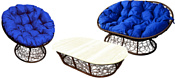 M-Group Мамасан, Папасан и стол 12140210 (коричневый ротанг/синяя подушка)