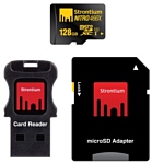 Strontium NITRO microSDXC Class 10 UHS-I U1 466X 128GB + SD adapter & USB Card Reader