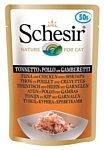 Schesir (0.05 кг) 30 шт. Кусочки в желе. Тунец и курица с креветками. Влажный корм для кошек