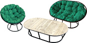 M-Group Мамасан, Папасан и стол 12130404 (черный/зеленая подушка)