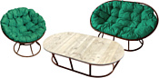 M-Group Мамасан, Папасан и стол 12130204 (коричневый/зеленая подушка)