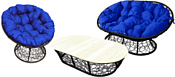 M-Group Мамасан, Папасан и стол 12140410 (черный ротанг/синяя подушка)