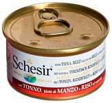 Schesir (0.085 кг) 1 шт. Кусочки в собственном соку. Тунец и говяжье филе с рисом. Консервы для кошек