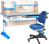 Anatomica Uniqa + надстройка + подставка для книг с синим креслом Бюрократ KD-2 (клен/голубой)