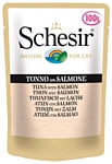 Schesir (0.1 кг) 1 шт. Кусочки в желе. Тунец с лососем. Влажный корм для кошек