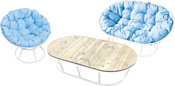 M-Group Мамасан, Папасан и стол 12130103 (белый/голубая подушка)