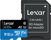 Lexar 633x microSDXC LSDMI512BB633A 512GB (с адаптером)