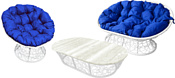 M-Group Мамасан, Папасан и стол 12140110 (белый ротанг/синяя подушка)