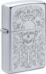 Zippo Satin Chrome Skull Design 49571