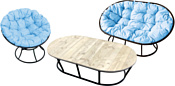 M-Group Мамасан, Папасан и стол 12130403 (черный/голубая подушка)