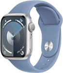 Apple Watch Series 9 41 мм (алюминиевый корпус, серебристый/зимний синий, спортивный силиконовый ремешок M/L)