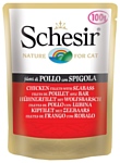 Schesir (0.1 кг) 1 шт. Кусочки в желе. Куриное филе с морским окунем. Влажный корм для кошек