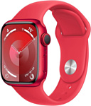 Apple Watch Series 9 41 мм (алюминиевый корпус, красный/красный, спортивный силиконовый ремешок S/M)