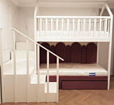 Wood_Lida Двухэтажная кровать с мягким низом (белый/бордовый)