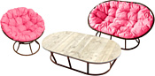 M-Group Мамасан, Папасан и стол 12130208 (коричневый/розовая подушка)