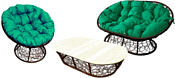 M-Group Мамасан, Папасан и стол 12140204 (коричневый ротанг/зеленая подушка)