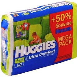 Huggies Ultra Comfort 3 (5-9кг) Mega Pack 80шт