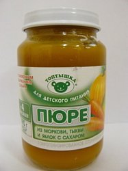 Топтышка Морковь + яблоко + тыква с сахаром, 190 г