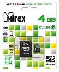 Mirex microSDHC Class 10 4GB + SD adapter