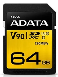 Карта памяти ADATA Premier ONE SDXC Class 10 UHS-II U3 64GB Карта памяти ADATA Premier ONE SDXC Class 10 UHS-II U3 64GB