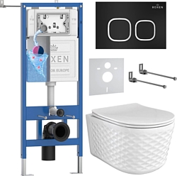 Унитаз Roxen Vine Tornado в комплекте с инсталляцией StounFix Dual Fresh 6 в 1 979015 (кнопка: черный матовый)