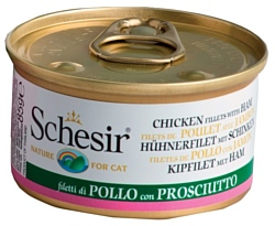 Schesir (0.085 кг) 14 шт. Кусочки в желе. Куриное филе с ветчиной для кошек