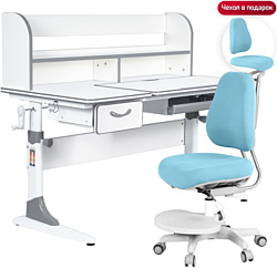 Anatomica Study-120 Lux + надстройка + органайзер + ящик со светло-голубым креслом Ragenta (белый/серый)