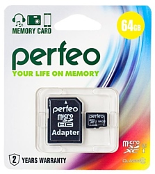 Perfeo microSDXC Class 10 UHS-I U1 64GB + SD adapter