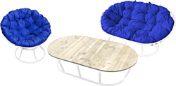 M-Group Мамасан, Папасан и стол 12130110 (белый/синяя подушка)