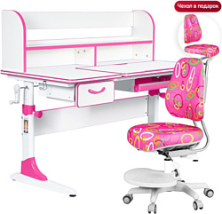 Anatomica Study-120 Lux + надстройка + органайзер + ящик с розовым креслом Ragenta с цветными кольцами (белый/розовый)