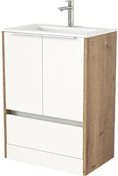Тумба под умывальник Дабер 017 60 Т17.6.0.21Б (дуб галифакс/белый/ручка белая)