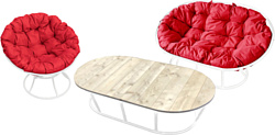 M-Group Мамасан, Папасан и стол 12130106 (белый/красная подушка)