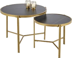 Журнальный столик Halmar Fatima 2 стола (черный мрамор/золотой)