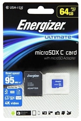 Energizer microSDXC Class 10 UHS-I U3 95MB/s 64GB + SD adapter
