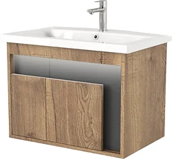 Тумба под умывальник Дабер 016 60 Т16.6.0.22_light (с подсветкой, дуб галифакс/серый)