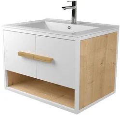 Тумба под умывальник Дабер 009 Cersanit Como 70 Т9.7С.1.5 (белый/белый/дуб гамильтон натуральный)