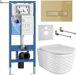 Унитаз Roxen Vine Tornado в комплекте с инсталляцией StounFix Dual Fresh 6 в 1 979006 (кнопка: брашированное золото)