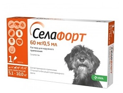 KRKA Селафорт Капли от блох, клещей и власоедов 60 мг для собак массой 5.1-10 кг