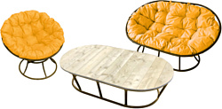 M-Group Мамасан, Папасан и стол 12130211 (коричневый/желтая подушка)