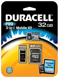 Duracell PRO microSDHC Class 10 32GB + SD adapter & USB Card Reader