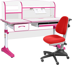 Anatomica Uniqa + надстройка + подставка для книг с красным креслом Бюрократ KD-2 (белый/розовый)