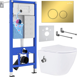 Унитаз Roxen Antares bidet в комплекте с инсталляцией StounFix Dual Fresh 6 в 1 968097 (кнопка: золото глянцевое )