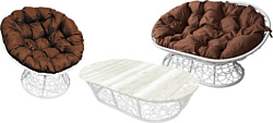 M-Group Мамасан, Папасан и стол 12140105 (белый ротанг/коричневая подушка)