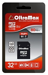 OltraMax microSDHC Class 10 UHS-1 80MB/s 32GB + SD adapter