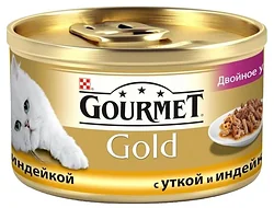 Корм для кошек Gourmet (0.085 кг) 24 шт. Gold Кусочки в подливке "Двойное удовольствие" с уткой и индейкой