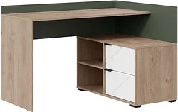 Стол для работы Трия Лео угловой (гикори джексон/белый матовый/дымчатый зеленый)